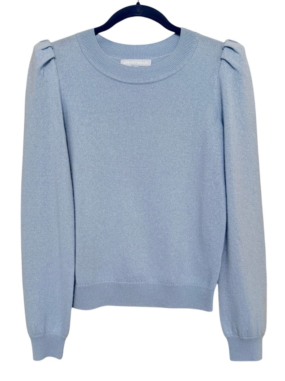 Antonio Melani Cashmere Puff Sleeve Sweater Small Blue Crewneck Knit Top Soft
